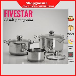 Bộ nồi 3 đáy kiểu bầu cool nắp kính FIVESTAR FSB-3031 (3 cái - 16,20,24)