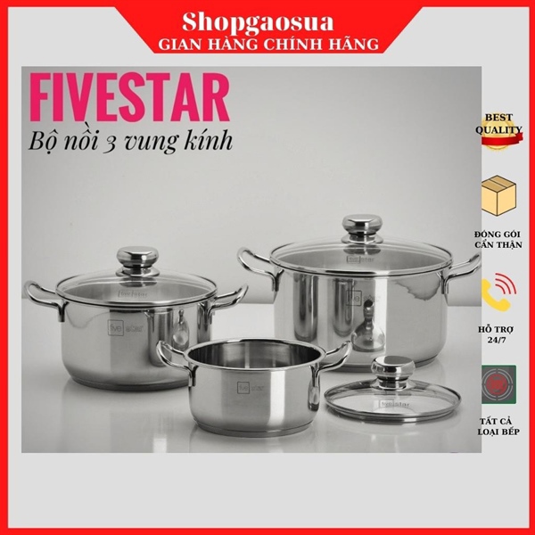 Bộ nồi 3 đáy kiểu bầu cool nắp kính FIVESTAR FSB-3031 (3 cái - 16,20,24)